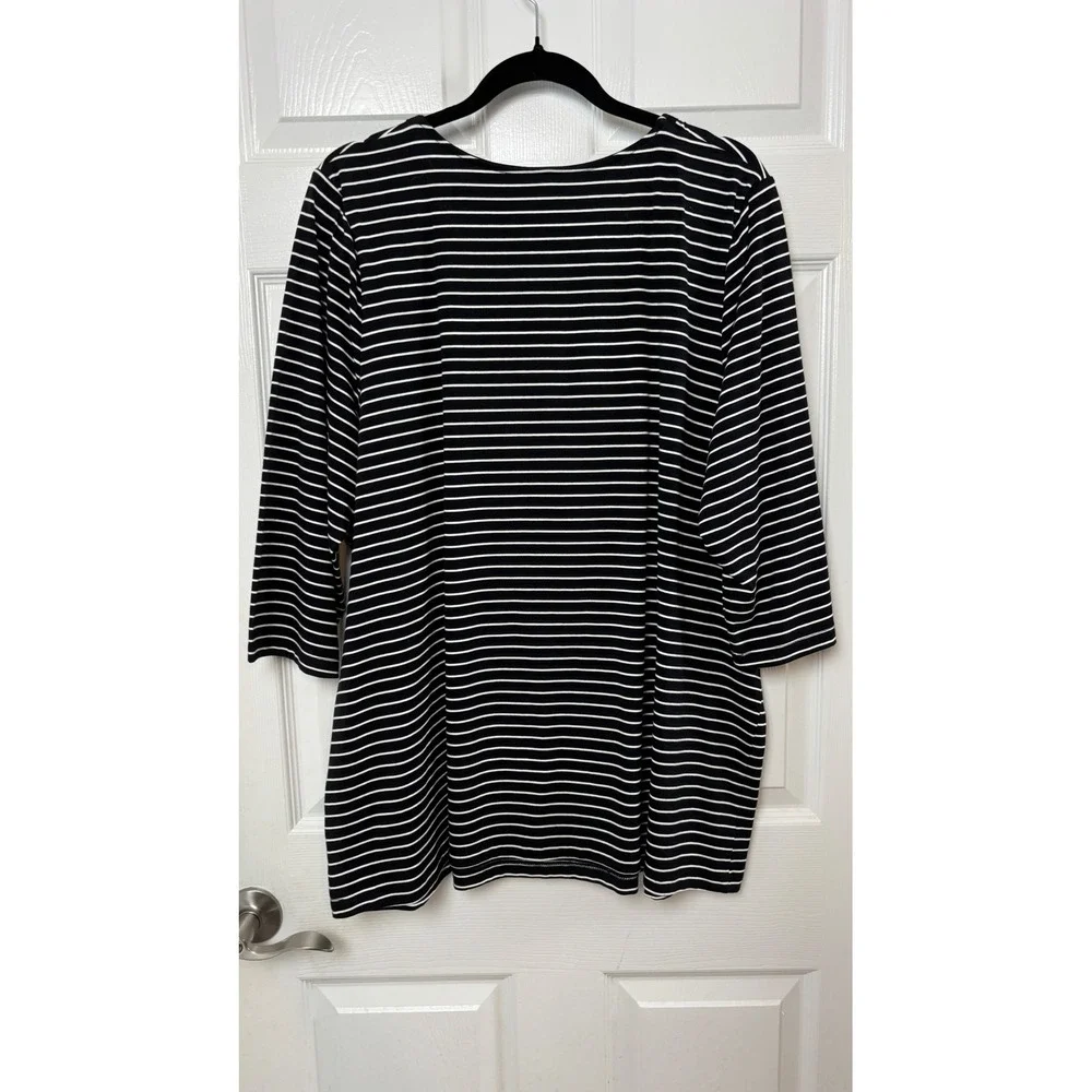Catherines Suprema Collection Black White Striped 3/4 Sleeve Top 1X 18/20W